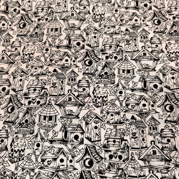 None Other - CCO Birds and Bird Houses Fabric by the Yard doodle art 2006 print